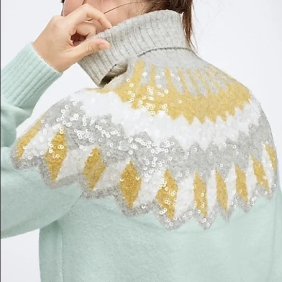 💙NWT! J.Crew Fair Isle Sequins Turtleneck Sweater - Picture 13 of 15